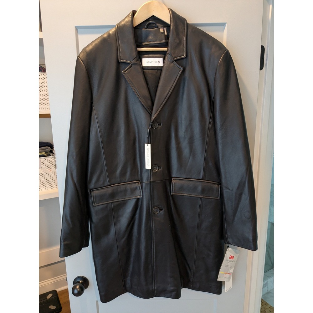 NWT $NWT $449 Calvin Klein Mens Black Genuine‎ Leather Jacket Thinsulate Lined L